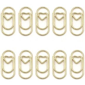 100 Pcs Small Gold Paper Clips Love Heart Shaped Paperclips Stainless Steel in Tinplate Paper Clips Holder for Office School Home Desk Organizers