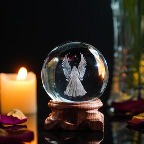 HDCRYSTALGIFTS 3D Angel Figurines Full Sphere Crystal Ball Laser Engraved Paperweight Home Art Decor Crafts(Clear)