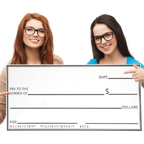 Giant, Durable, Novelty Check for Events. 32" X 16" Size is Fun for Raffles, Fundraisers, Donations, Charity and Presentations. Blank, Reusable Design is Water Resistant, Sturdy and Realistic