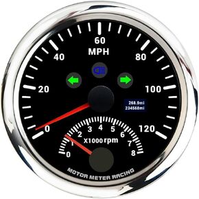 MOTOR METER RACING W Pro 110mm 4-3/8" GPS Speedometer Digital Odometer 120 MPH Waterproof White Dial Red LED for Car Truck Marine Boat Yacht Motorcycle