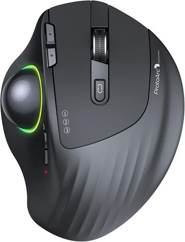 ماوس كرة التتبع اللاسلكي بتقنية البلوتوث من ProtoArc، ​​EM01 2.4G RGB ماوس كرة دوارة مريح قابل لإعادة الشحن مع 3 نقاط لكل بوصة قابلة للتعديل، 3 توصيلات للأجهزة والتحكم بالإبهام، للكمبيوتر الشخصي، iPad، Mac، Windows-أسود in Kuwait