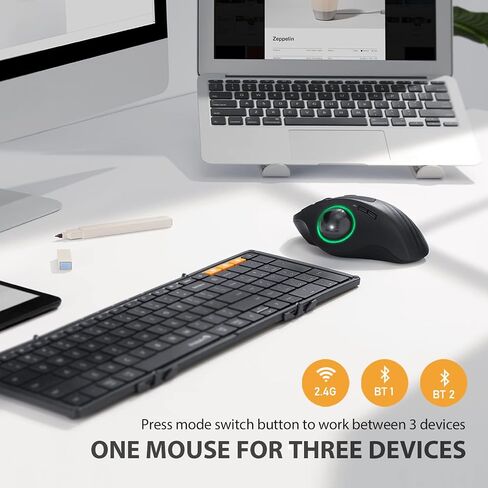 ماوس كرة التتبع اللاسلكي بتقنية البلوتوث من ProtoArc، ​​EM01 2.4G RGB ماوس كرة دوارة مريح قابل لإعادة الشحن مع 3 نقاط لكل بوصة قابلة للتعديل، 3 توصيلات للأجهزة والتحكم بالإبهام، للكمبيوتر الشخصي، iPad، Mac، Windows-أسود in Kuwait