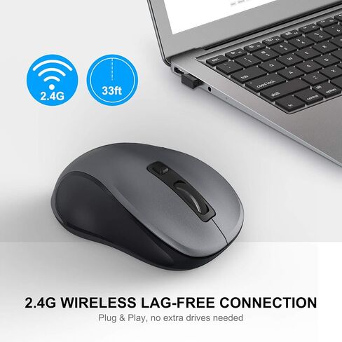 WisFox 2.4G Wireless Mouse for Laptop, Ergonomic Computer Mouse with USB Receiver and 3 Adjustable Levels, 6 Button Cordless Mouse Wireless Mice for Windows Mac PC Notebook (Grey) in Saudi Arabia