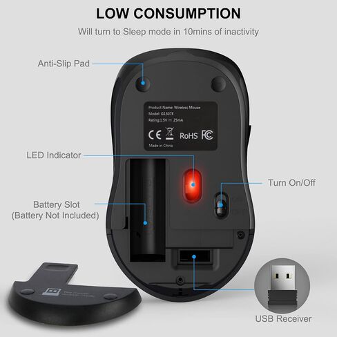 WisFox 2.4G Wireless Mouse for Laptop, Ergonomic Computer Mouse with USB Receiver and 3 Adjustable Levels, 6 Button Cordless Mouse Wireless Mice for Windows Mac PC Notebook (Grey) in Saudi Arabia