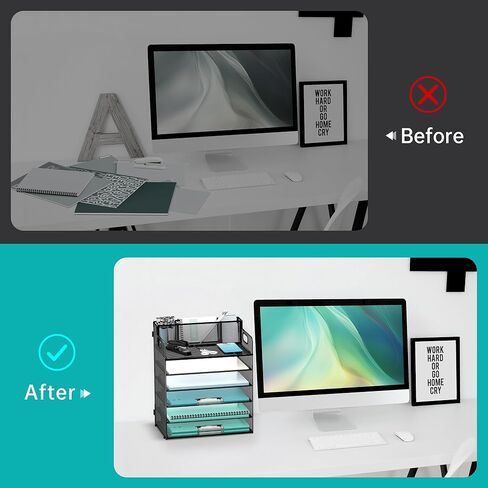 منظم ورق DALTACK للمكتب مع 3 حاملات أقلام، صينية تنظيم مكتب من 6 طبقات بمقابض، تخزين منظم الورق، منظم صينية الورق للمدرسة والمكتب المنزلي، أسود in Kuwait