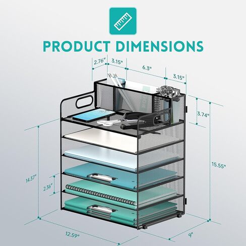 منظم ورق DALTACK للمكتب مع 3 حاملات أقلام، صينية تنظيم مكتب من 6 طبقات بمقابض، تخزين منظم الورق، منظم صينية الورق للمدرسة والمكتب المنزلي، أسود in Kuwait