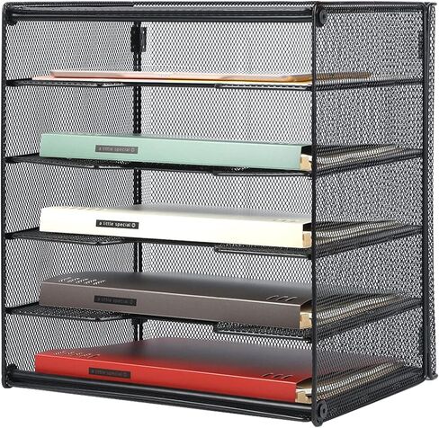 Desk Organizer 6 Tiers, Paper Letter Tray Organizer, Mesh Desk File Organizer Shelf Sorting Organizer, Black, for Home School Office in Kuwait