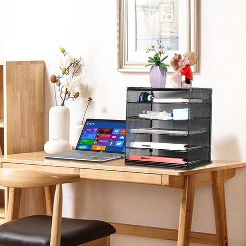 Desk Organizer 6 Tiers, Paper Letter Tray Organizer, Mesh Desk File Organizer Shelf Sorting Organizer, Black, for Home School Office in Kuwait