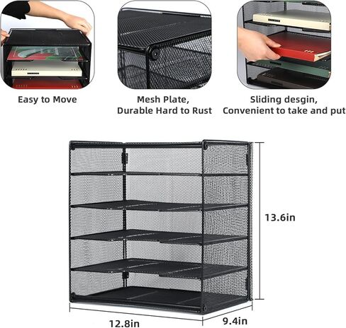 Desk Organizer 6 Tiers, Paper Letter Tray Organizer, Mesh Desk File Organizer Shelf Sorting Organizer, Black, for Home School Office in Kuwait