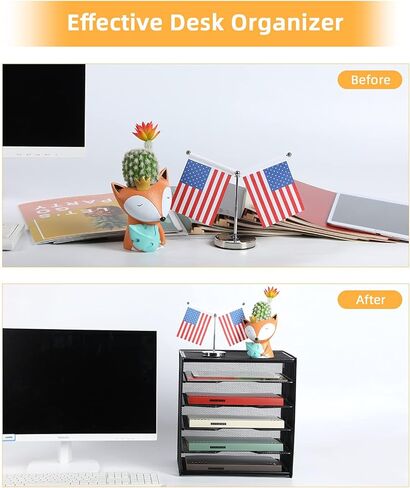 Desk Organizer 6 Tiers, Paper Letter Tray Organizer, Mesh Desk File Organizer Shelf Sorting Organizer, Black, for Home School Office in Kuwait