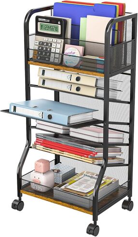 عربة ملفات متدحرجة ذات 6 طبقات، تصميم من الخشب والشبك مع عجلات قابلة للفصل، صواني قابلة للإزالة، عربة مكتب متدحرجة، منظمة منزلية، مكتب منظم للورق بجانب رف الكتب المحمول in Kuwait