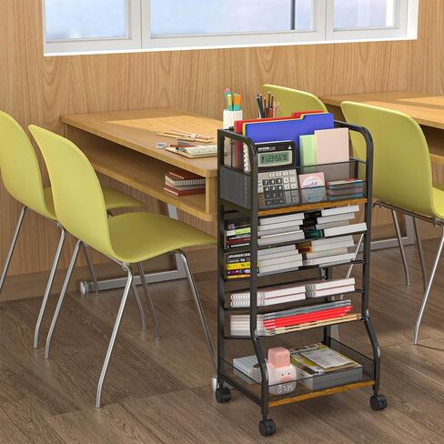 عربة ملفات متدحرجة ذات 6 طبقات، تصميم من الخشب والشبك مع عجلات قابلة للفصل، صواني قابلة للإزالة، عربة مكتب متدحرجة، منظمة منزلية، مكتب منظم للورق بجانب رف الكتب المحمول in Kuwait