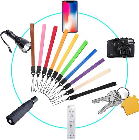 حبال معصم YOUOWO، حبال حزام معصم اليد، 10 قطع من الأشرطة الملونة لمفاتيح الهاتف، محفظة Camara USB، بطاقة الهوية، شارة الاسم، صفارة جهاز الاتصال اللاسلكي (10 ألوان - مجموعة 1) in Kuwait
