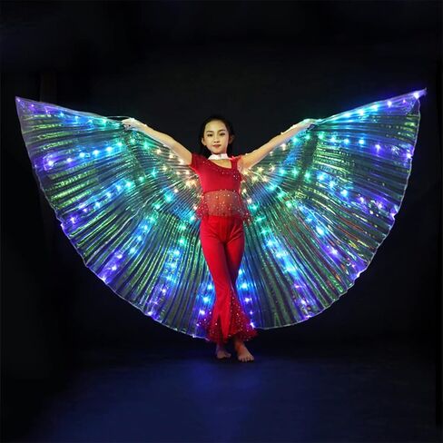 CALIDAKA LED Lights Belly Dance Isis Wings LED Angel Wings, Light Up Angel Wings Glow Angel dance Wings with Telescopic Sticks Flexible Rods for Child Party Decoration(White) in Saudi Arabia