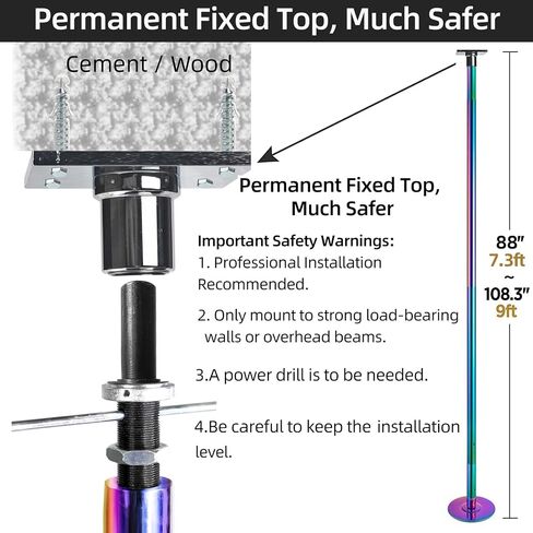 PRIOR FITNESS Permanent Fixed Dance Pole Kit, Professional 45mm Spinning & Static Dancing Pole Heavy-Duty Steel Pole Dance for Home, Adjustable Height Excellent for Home Exercise Studio Club Gym in Saudi Arabia
