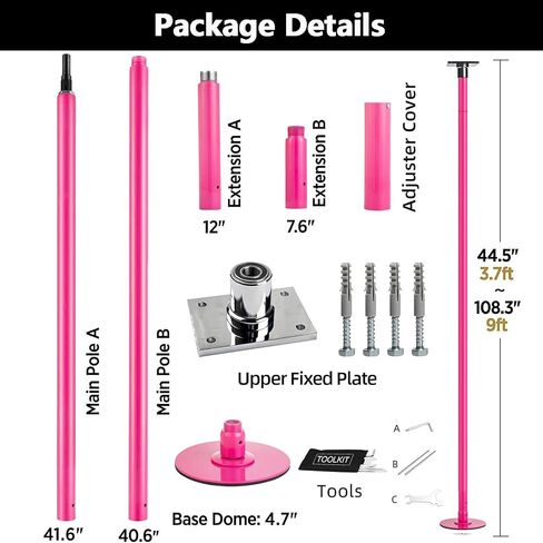 PRIOR FITNESS Permanent Fixed Dance Pole Kit, Professional 45mm Spinning & Static Dancing Pole Heavy-Duty Steel Pole Dance for Home, Adjustable Height Excellent for Home Exercise Studio Club Gym in Saudi Arabia