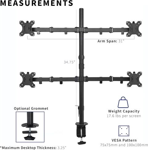 VIVO Dual 13 to 30 inch LCD Monitor Desk Mount, Fully Adjustable Stand with Tilt and Swivel, Holds 2 Screens with Max VESA 100x100, STAND-V200B in Kuwait