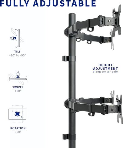 VIVO Dual 13 to 30 inch LCD Monitor Desk Mount, Fully Adjustable Stand with Tilt and Swivel, Holds 2 Screens with Max VESA 100x100, STAND-V200B in Kuwait