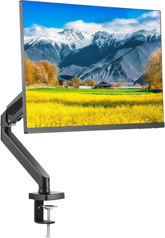 حامل شاشة واحد للشاشات مقاس 13 بوصة - 32 بوصة، ذراع شاشة زنبركية غازية لشاشات الكمبيوتر المسطحة/المنحنية، يحمل ما يصل إلى 20 رطلاً، مع قاعدة تثبيت بمشبك على شكل حرف C/حلقة تثبيت، حامل VESA مقاس 75 × 75، 100 × 100 مم in Kuwait