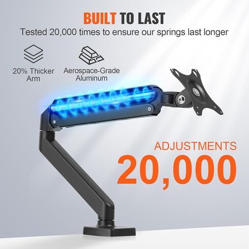 حامل شاشة واحد للشاشات مقاس 13 بوصة - 32 بوصة، ذراع شاشة زنبركية غازية لشاشات الكمبيوتر المسطحة/المنحنية، يحمل ما يصل إلى 20 رطلاً، مع قاعدة تثبيت بمشبك على شكل حرف C/حلقة تثبيت، حامل VESA مقاس 75 × 75، 100 × 100 مم in Kuwait