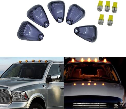 5 PCS Roof Top Marker Running Clearance Lights Lens Replacement for F150 F250 F350 F450 F550 Super Duty (Smoke Lens + Amber LED) in Saudi Arabia