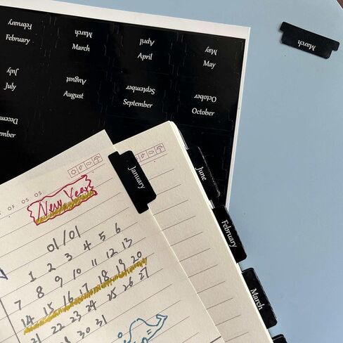 علامات تبويب شهرية مخططة مغلفة، 40 علامة تبويب قابلة للتقشير واللصق لأجهزة الكمبيوتر المحمولة (مجموعتان من علامات تبويب 12 شهرًا و16 علامة تبويب فارغة)، ملصقات/فواصل لعلامات تبويب التقويم الشهرية (أبيض) in Kuwait