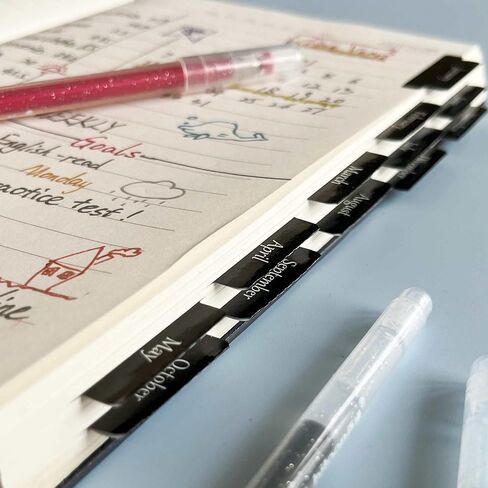 علامات تبويب شهرية مخططة مغلفة، 40 علامة تبويب قابلة للتقشير واللصق لأجهزة الكمبيوتر المحمولة (مجموعتان من علامات تبويب 12 شهرًا و16 علامة تبويب فارغة)، ملصقات/فواصل لعلامات تبويب التقويم الشهرية (أبيض) in Kuwait