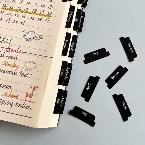 علامات تبويب شهرية مخططة مغلفة، 40 علامة تبويب قابلة للتقشير واللصق لأجهزة الكمبيوتر المحمولة (مجموعتان من علامات تبويب 12 شهرًا و16 علامة تبويب فارغة)، ملصقات/فواصل لعلامات تبويب التقويم الشهرية (أبيض) in Kuwait