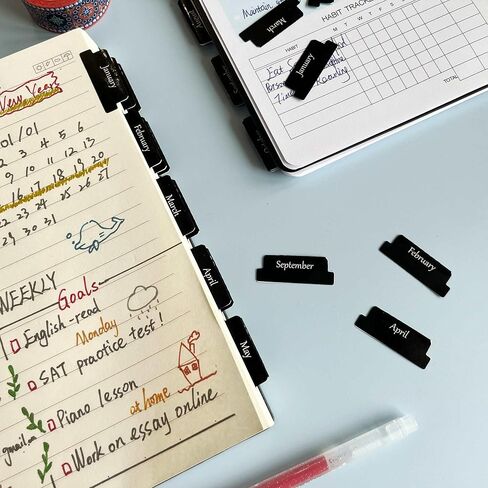 علامات تبويب شهرية مخططة مغلفة، 40 علامة تبويب قابلة للتقشير واللصق لأجهزة الكمبيوتر المحمولة (مجموعتان من علامات تبويب 12 شهرًا و16 علامة تبويب فارغة)، ملصقات/فواصل لعلامات تبويب التقويم الشهرية (أبيض) in Kuwait