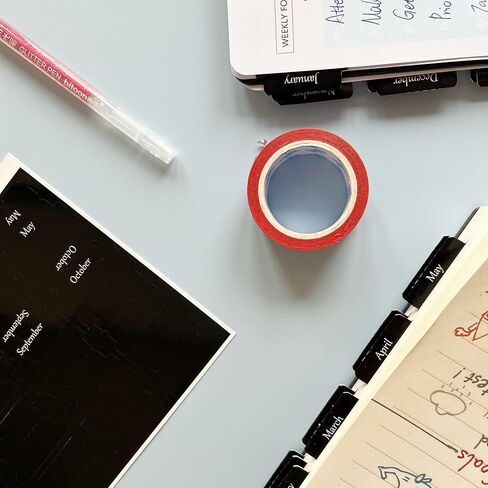 علامات تبويب شهرية مخططة مغلفة، 40 علامة تبويب قابلة للتقشير واللصق لأجهزة الكمبيوتر المحمولة (مجموعتان من علامات تبويب 12 شهرًا و16 علامة تبويب فارغة)، ملصقات/فواصل لعلامات تبويب التقويم الشهرية (أبيض) in Kuwait