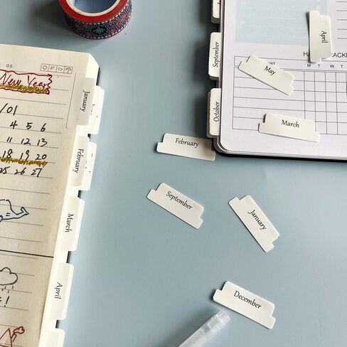 Laminated Planner Monthly Tabs, 40 Peel and Stick Tabs for Notebooks (2 Sets 12 Month Tabs and 16 Blank Tabs), Calendar Monthly Tab Stickers/Dividers (White) in Saudi Arabia