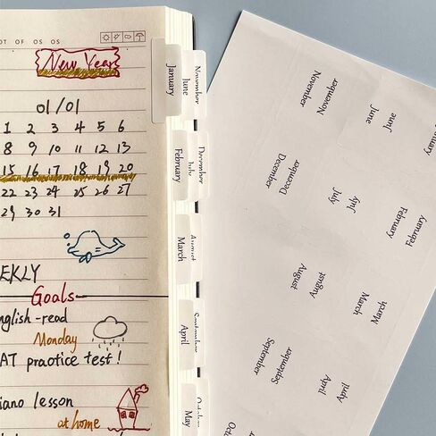Laminated Planner Monthly Tabs, 40 Peel and Stick Tabs for Notebooks (2 Sets 12 Month Tabs and 16 Blank Tabs), Calendar Monthly Tab Stickers/Dividers (White) in Saudi Arabia