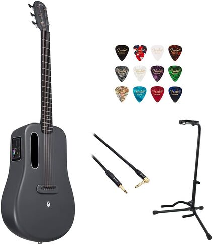 Lava Music ME 3 38" Touchscreen Acoustic Electric SmartGuitar with Gig Bag (Gray) Bundle with Kopul 10' Instrument Cable, Fender 12-Pack Picks, and Gator Guitar Stand in Saudi Arabia