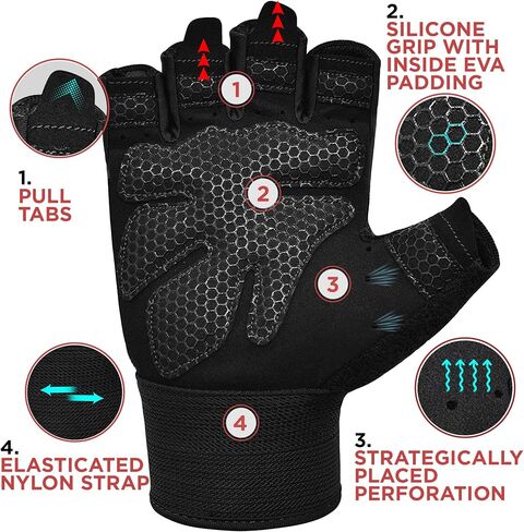 RDX Weight Lifting Gloves Gym Fitness Workout, Anti Slip Padded Full Palm Protection, Ultra Ventilated, Bodybuilding Strength Training HIIT WOD Exercise, Half Finger Men Women Cycling Rowing Climbing in Saudi Arabia