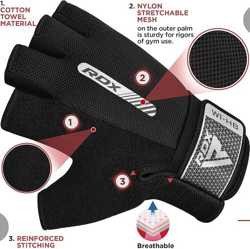 RDX Weight Lifting Gloves Gym Fitness Workout, Anti Slip Padded Full Palm Protection, Ultra Ventilated, Bodybuilding Strength Training HIIT WOD Exercise, Half Finger Men Women Cycling Rowing Climbing in Saudi Arabia