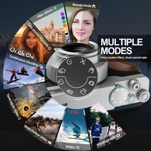 كاميرا رقمية، كاميرات بدقة 56 ميجابكسل للتصوير الفوتوغرافي، كاميرا تسجيل فيديو بدقة 4K لليوتيوب، كاميرا رقمية للنقطة والتقاط بزاوية 180 درجة مع تكبير 16X، كاميرا مدمجة للمبتدئين مع بطاقة SD سعة 32 جيجابايت (فضي) in Kuwait