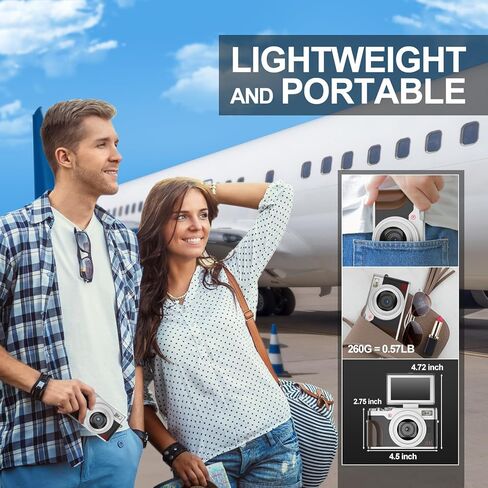 كاميرا رقمية، كاميرات بدقة 56 ميجابكسل للتصوير الفوتوغرافي، كاميرا تسجيل فيديو بدقة 4K لليوتيوب، كاميرا رقمية للنقطة والتقاط بزاوية 180 درجة مع تكبير 16X، كاميرا مدمجة للمبتدئين مع بطاقة SD سعة 32 جيجابايت (فضي) in Kuwait
