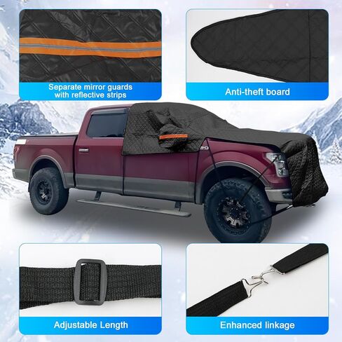 SAPUBK Windshield Snow Cover Compatible with Full Size Pickup with Windproof Belt & Mirror Pocket for Snow Rain Wind Hail Protection Black(Bigger & Thicker) in Saudi Arabia