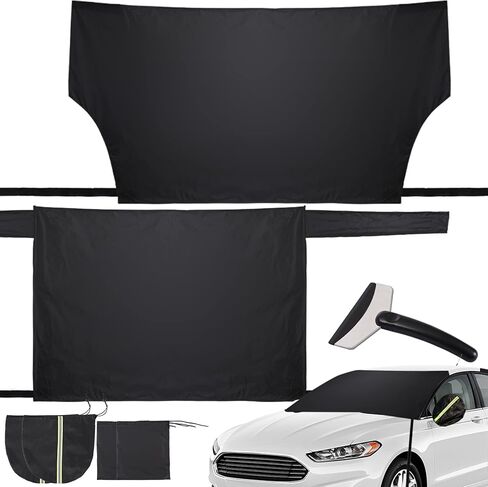 JULBEAR Windshield Snow Covers Set with 2 Mirror Covers Snow Shovel Storage Bag Front Back Rear View Windshield Frost Cover for Ice and Snow Ice Removal Wiper Protector Fit Most Cars Trucks Vans in Kuwait