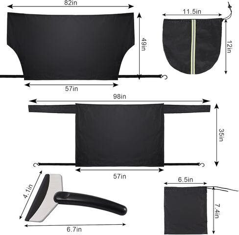 JULBEAR Windshield Snow Covers Set with 2 Mirror Covers Snow Shovel Storage Bag Front Back Rear View Windshield Frost Cover for Ice and Snow Ice Removal Wiper Protector Fit Most Cars Trucks Vans in Kuwait