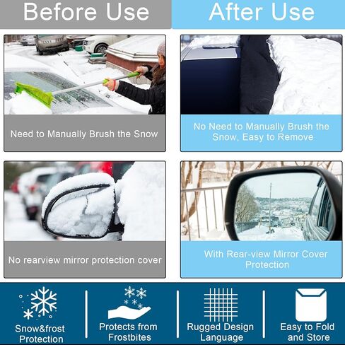 JULBEAR Windshield Snow Covers Set with 2 Mirror Covers Snow Shovel Storage Bag Front Back Rear View Windshield Frost Cover for Ice and Snow Ice Removal Wiper Protector Fit Most Cars Trucks Vans in Kuwait