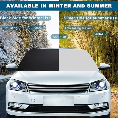 JULBEAR Windshield Snow Covers Set with 2 Mirror Covers Snow Shovel Storage Bag Front Back Rear View Windshield Frost Cover for Ice and Snow Ice Removal Wiper Protector Fit Most Cars Trucks Vans in Kuwait