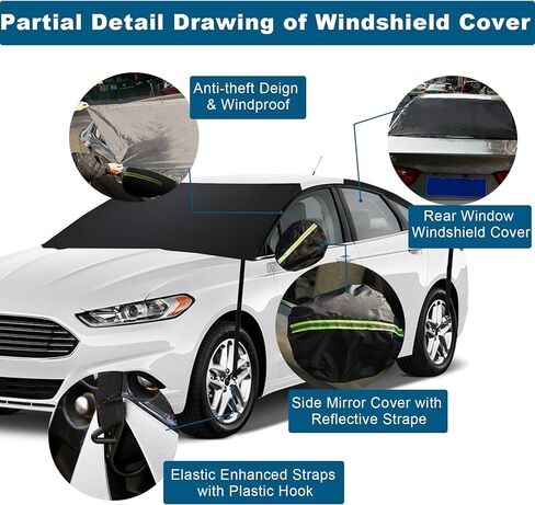 JULBEAR Windshield Snow Covers Set with 2 Mirror Covers Snow Shovel Storage Bag Front Back Rear View Windshield Frost Cover for Ice and Snow Ice Removal Wiper Protector Fit Most Cars Trucks Vans in Kuwait