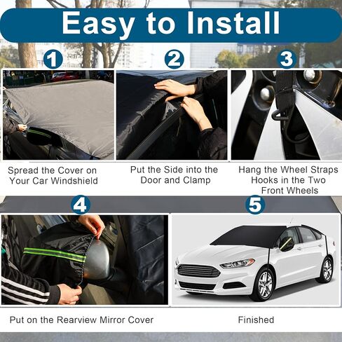 JULBEAR Windshield Snow Covers Set with 2 Mirror Covers Snow Shovel Storage Bag Front Back Rear View Windshield Frost Cover for Ice and Snow Ice Removal Wiper Protector Fit Most Cars Trucks Vans in Kuwait