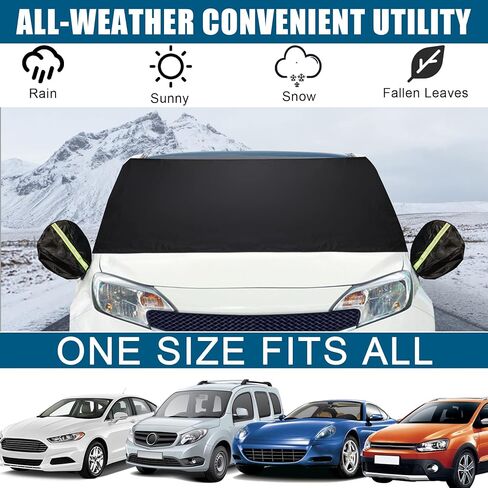 JULBEAR Windshield Snow Covers Set with 2 Mirror Covers Snow Shovel Storage Bag Front Back Rear View Windshield Frost Cover for Ice and Snow Ice Removal Wiper Protector Fit Most Cars Trucks Vans in Kuwait