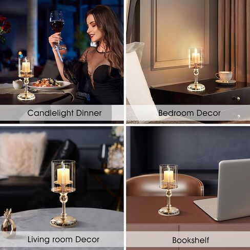 حامل شموع للشمعة العمودية، حامل شمعدان معدني مع أغطية زجاجية للديكور المنزلي الذهبي، حاملات ضوء الشموع لطاولة الطعام لتزيين حفلات الزفاف in Kuwait