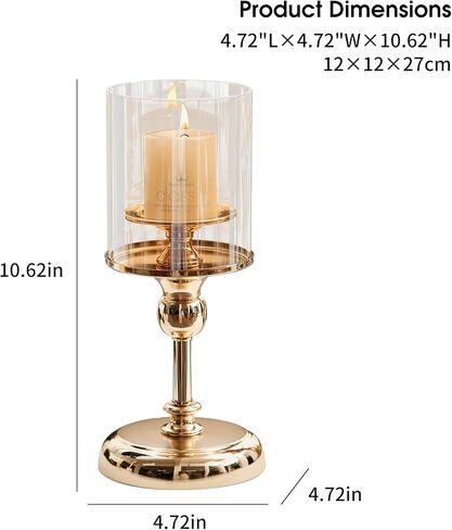 حامل شموع للشمعة العمودية، حامل شمعدان معدني مع أغطية زجاجية للديكور المنزلي الذهبي، حاملات ضوء الشموع لطاولة الطعام لتزيين حفلات الزفاف in Kuwait