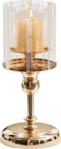 حامل شموع للشمعة العمودية، حامل شمعدان معدني مع أغطية زجاجية للديكور المنزلي الذهبي، حاملات ضوء الشموع لطاولة الطعام لتزيين حفلات الزفاف in Kuwait