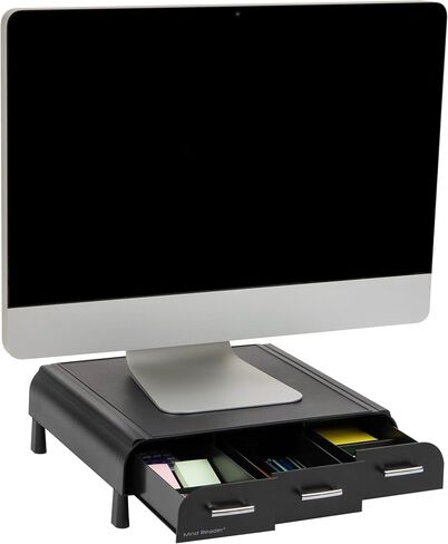 Mind Reader Monitor Stand, Laptop Riser, Desktop Organizer, Storage Drawer, Office, Plastic, 13.5"L x 13"W x 4"H, Black in Saudi Arabia