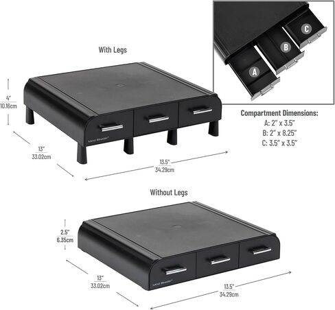 Mind Reader Monitor Stand, Laptop Riser, Desktop Organizer, Storage Drawer, Office, Plastic, 13.5"L x 13"W x 4"H, Black in Saudi Arabia